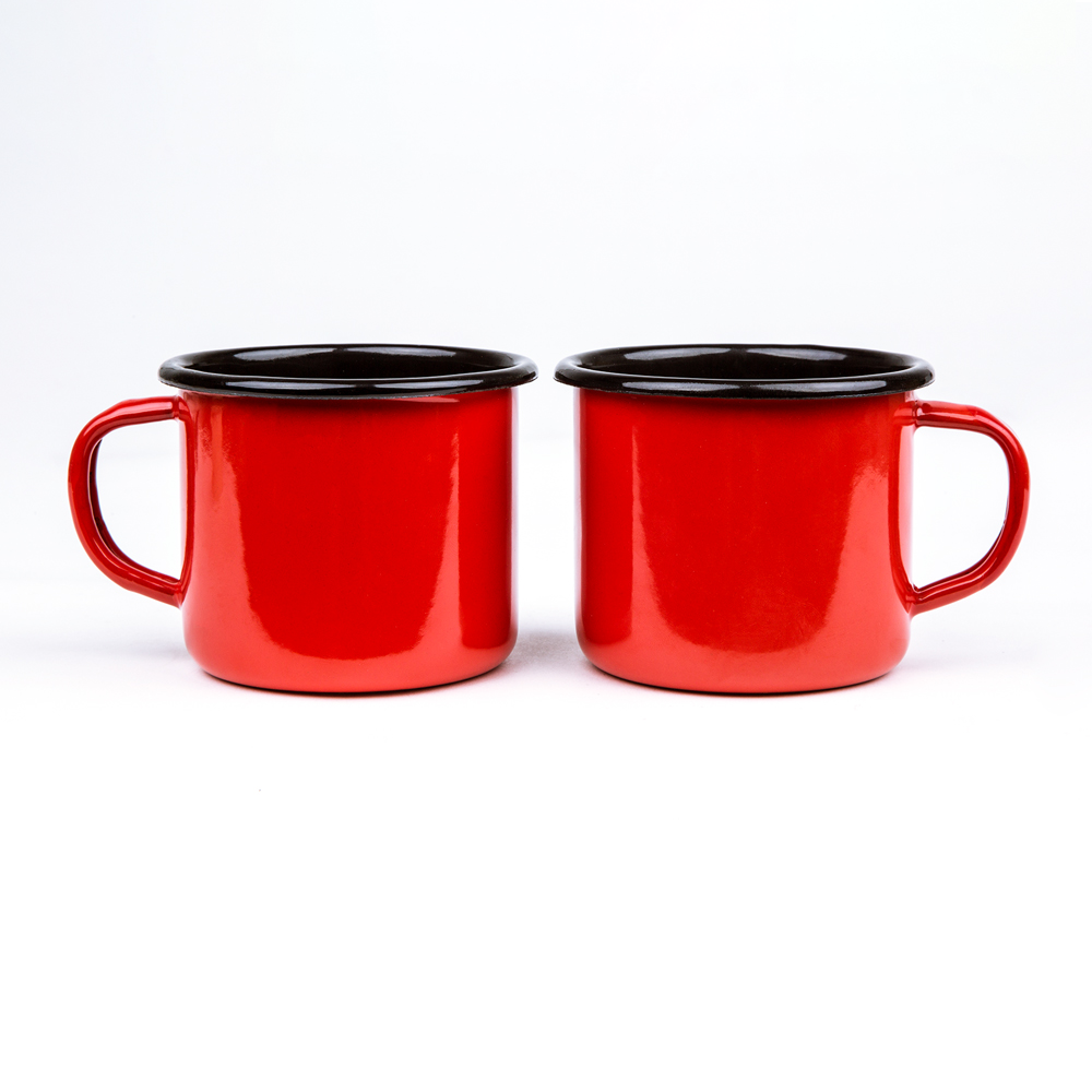CORAL RED ENAMEL COFFEE MUG | PLAIN B. - obrazek 2