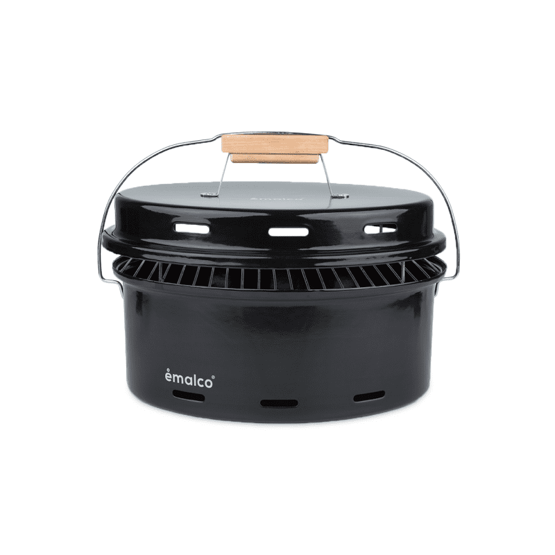 barbecue-black.png Grill emaliowany przenośny z pokrywką i rusztem - czarny - obrazek 1