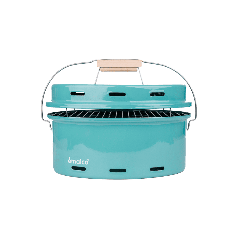 barbecue-turquoise2.png Grill emaliowany przenośny z pokrywką i rusztem - turkusowy - obrazek 1