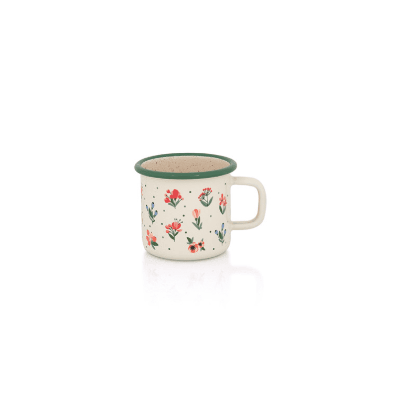 flowers-mug.png Klasyczny kubek emaliowany 8 cm, 0,37 l, jasnokremowy, kolekcja Flowers - obrazek 1