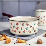 Rondel emaliowany 18 cm, 2 l, jasnokremowy, kolekcja Flowers - obrazek 3