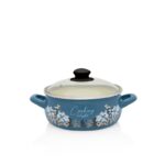 Niski garnek emaliowany 16 cm 1.5 L, ze szklaną pokrywką, niebieski, Cooking Delight
