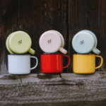 6 ENAMEL COFFEE MUGS SET | PLAIN B.