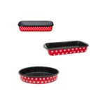Zestaw 3 form emaliowanych Dots on red - do chleba + prostokątna + okrągła